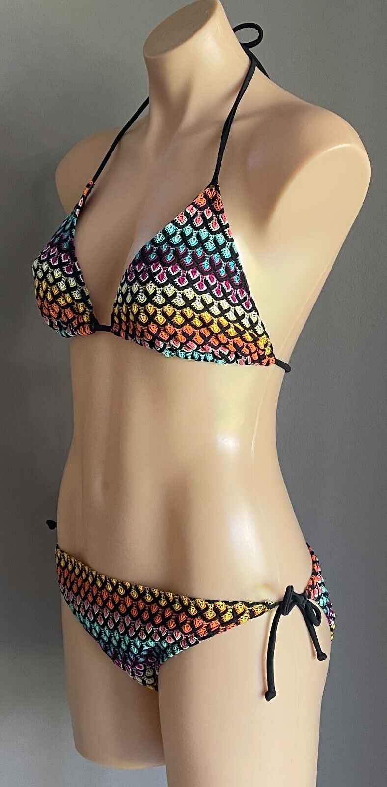 TARGET Bikini Bright Crochet Look Triangle Top & Side Tie Bottoms Size 16