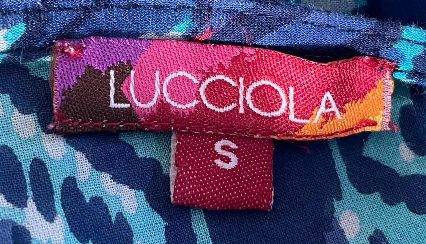 LUCCIOLA Multicolour Batik Print Short Sleeve Dress Cotton Tassel Trim Size S 12