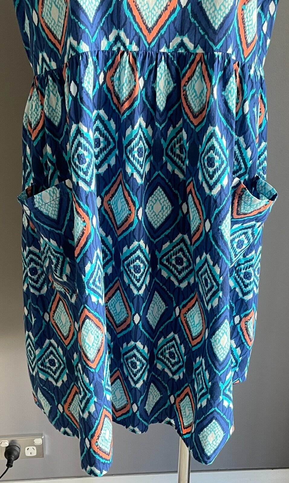 LUCCIOLA Multicolour Batik Print Short Sleeve Dress Cotton Tassel Trim Size S 12