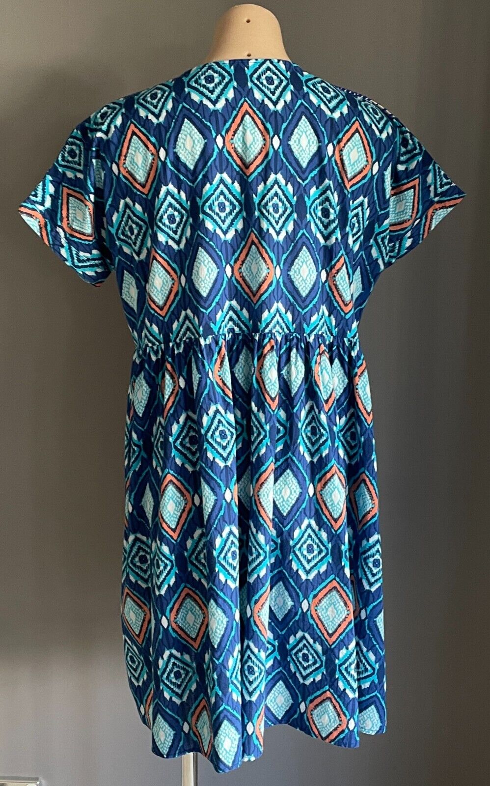 LUCCIOLA Multicolour Batik Print Short Sleeve Dress Cotton Tassel Trim Size S 12