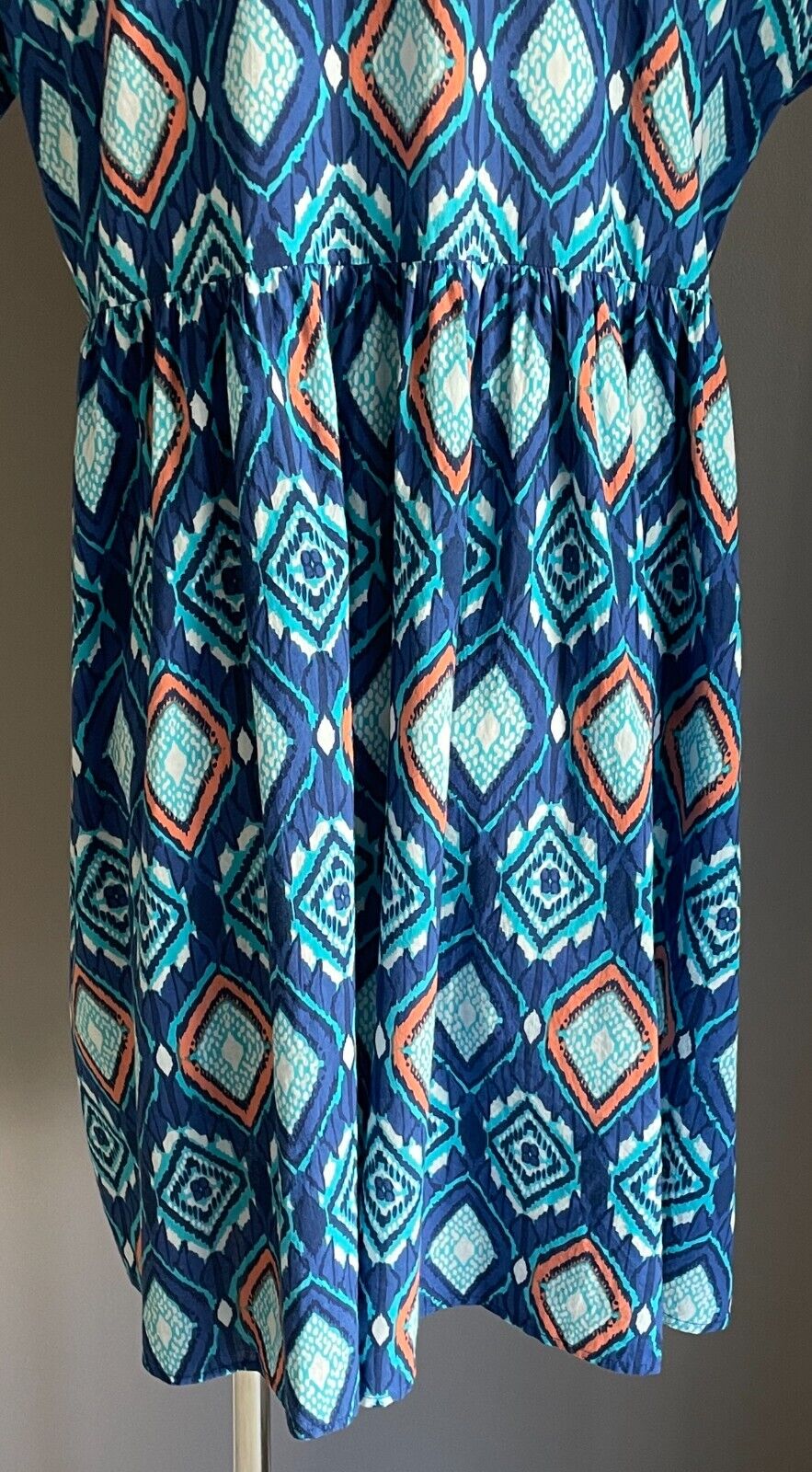 LUCCIOLA Multicolour Batik Print Short Sleeve Dress Cotton Tassel Trim Size S 12