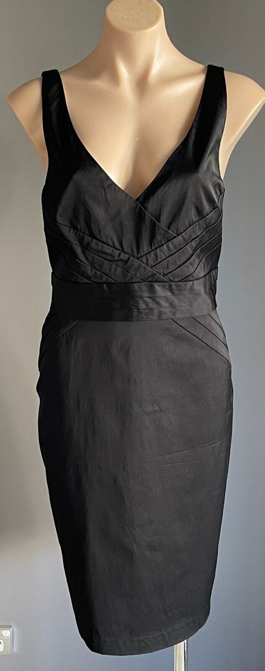 KATHERINE Black Pencil Sheath Dress Size 14 Sleeveless LBD Knee Length