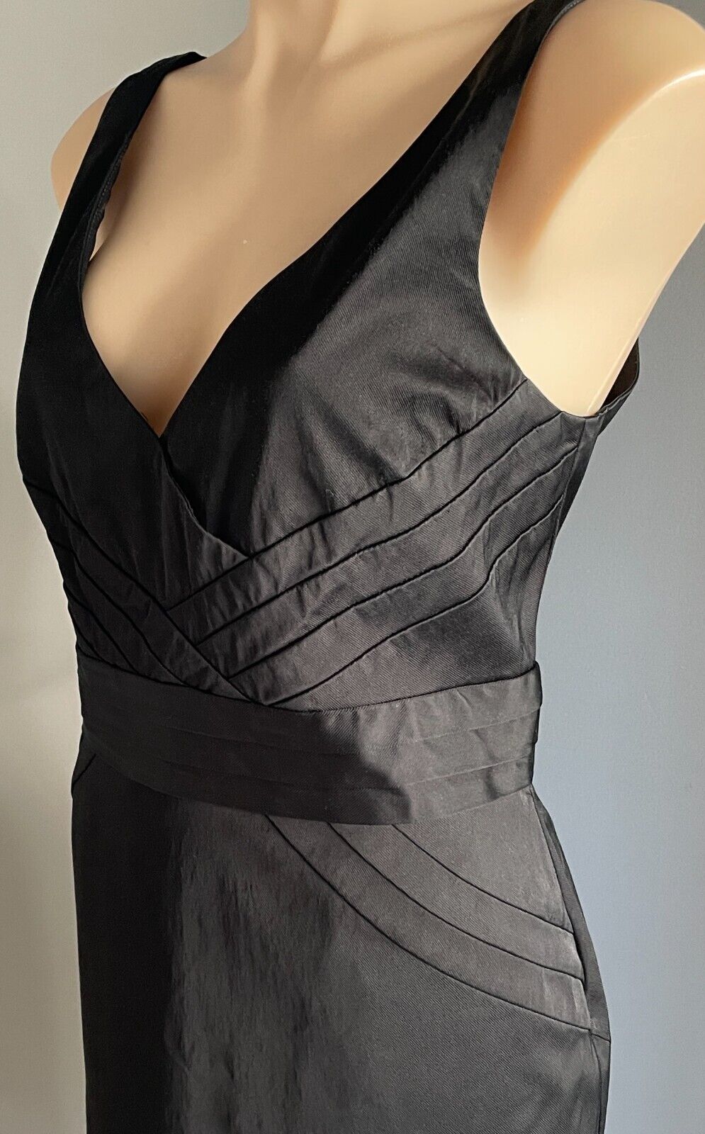 KATHERINE Black Pencil Sheath Dress Size 14 Sleeveless LBD Knee Length