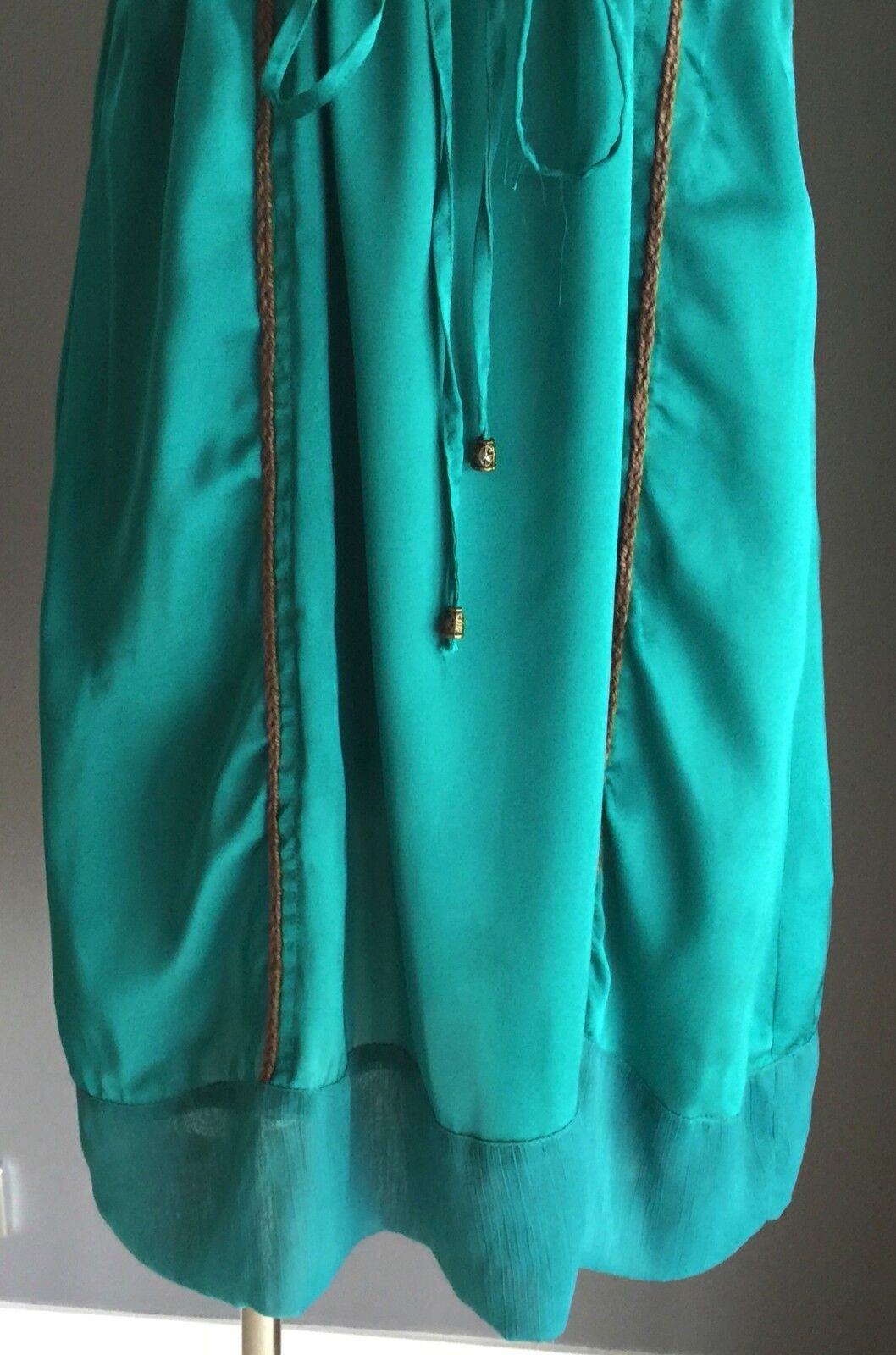 LOLITTA Dress Jade Green Satin Drawstring Waist Size 6 8 Stunning Boho Chic