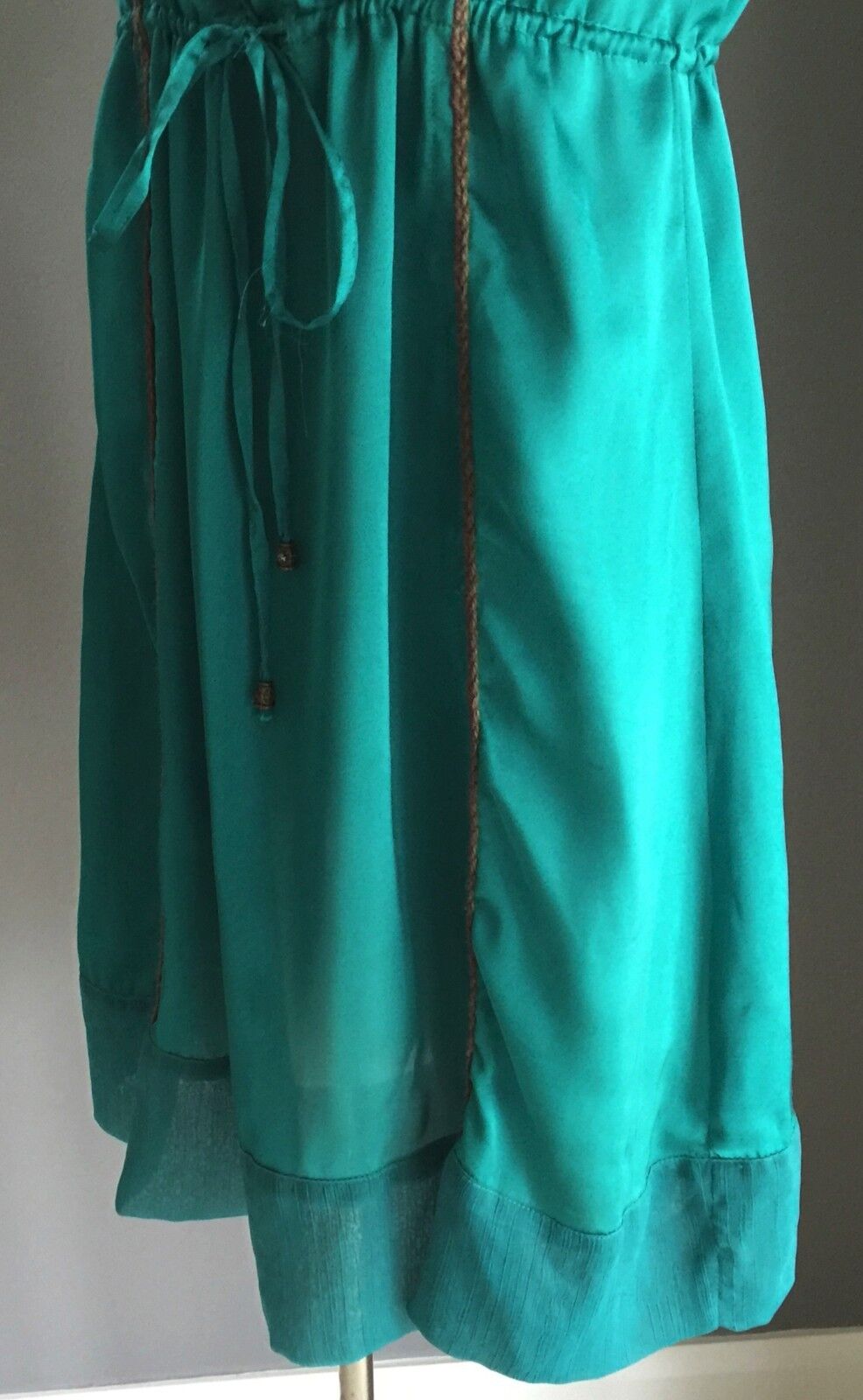 LOLITTA Dress Jade Green Satin Drawstring Waist Size 6 8 Stunning Boho Chic