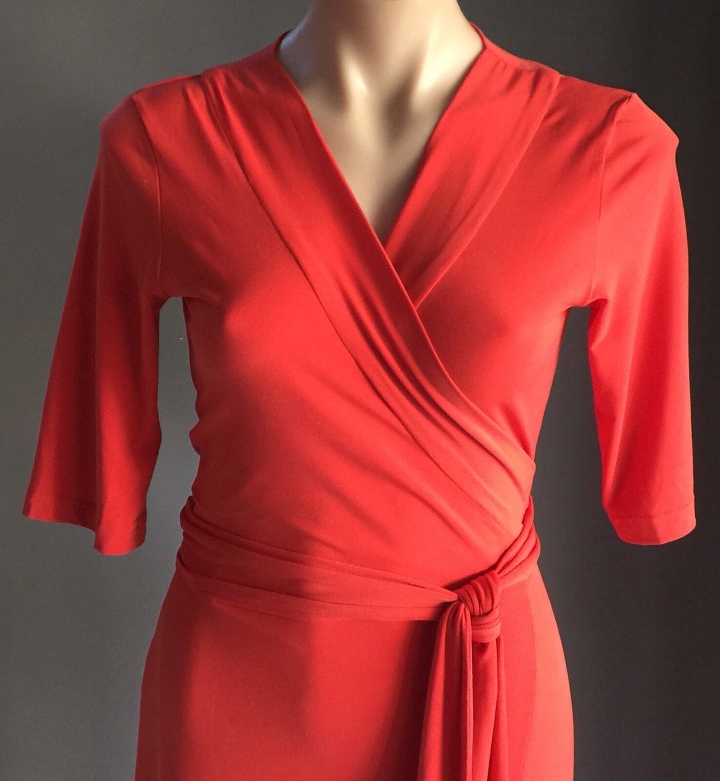 LUCY WORK & PLAY Wrap Dress Orange 3/4 Sleeve Stretch Ladies Size 6 AU 10 NEW