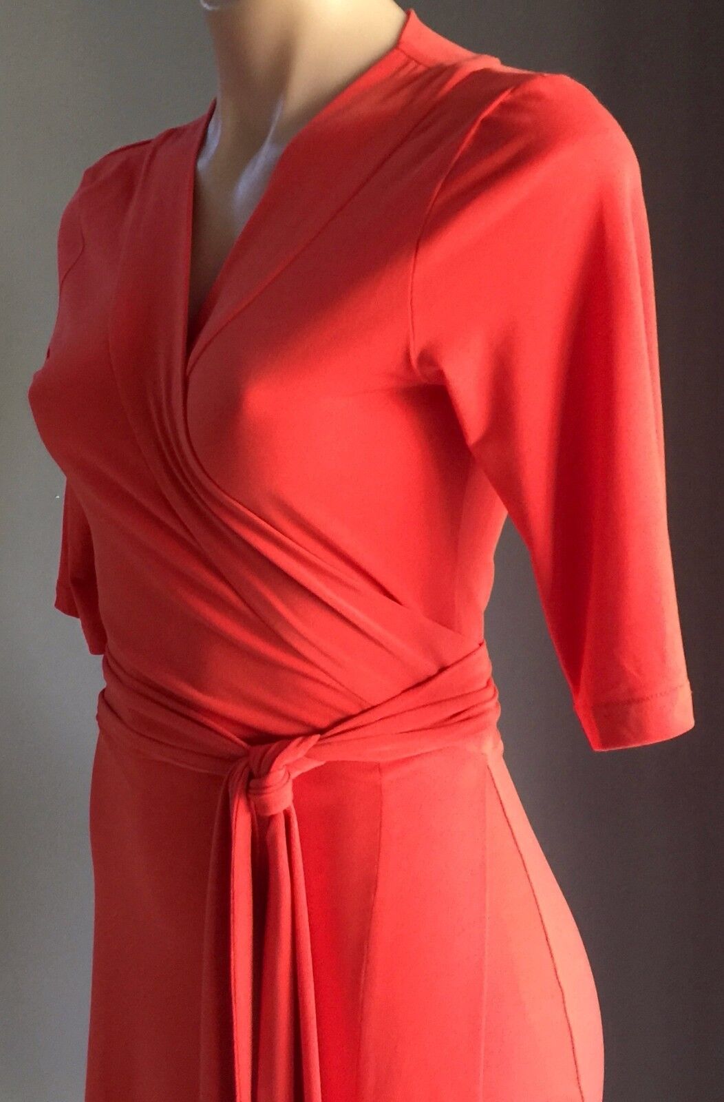 LUCY WORK & PLAY Wrap Dress Orange 3/4 Sleeve Stretch Ladies Size 6 AU 10 NEW