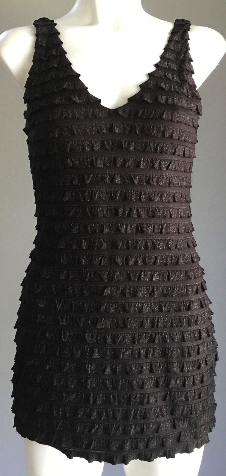 SEDUCE Mini Dress Layered Stretch Flattering Black & Silver Lurex Size 6 8 Sexy