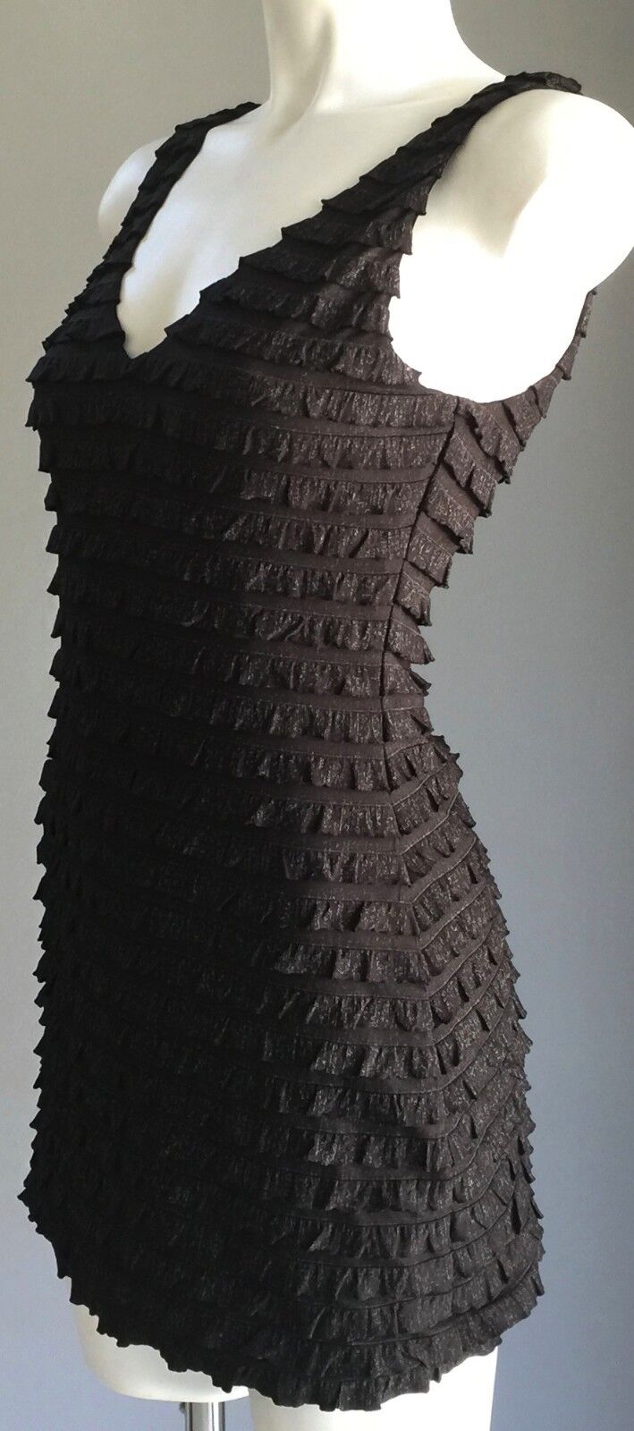 SEDUCE Mini Dress Layered Stretch Flattering Black & Silver Lurex Size 6 8 Sexy