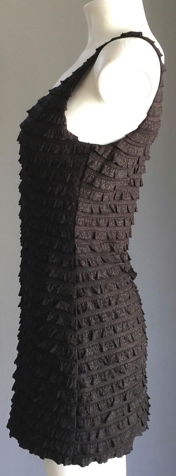 SEDUCE Mini Dress Layered Stretch Flattering Black & Silver Lurex Size 6 8 Sexy