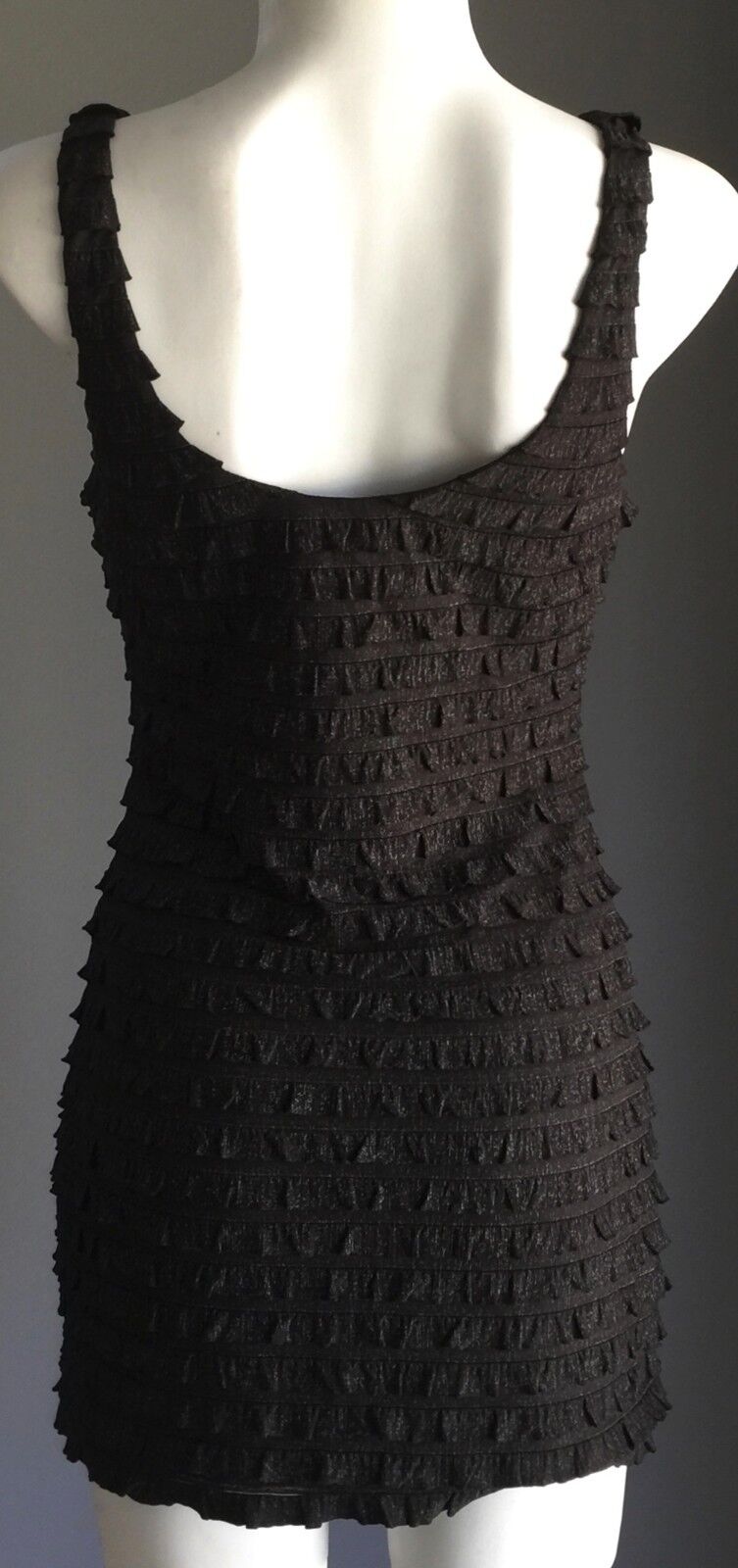 SEDUCE Mini Dress Layered Stretch Flattering Black & Silver Lurex Size 6 8 Sexy
