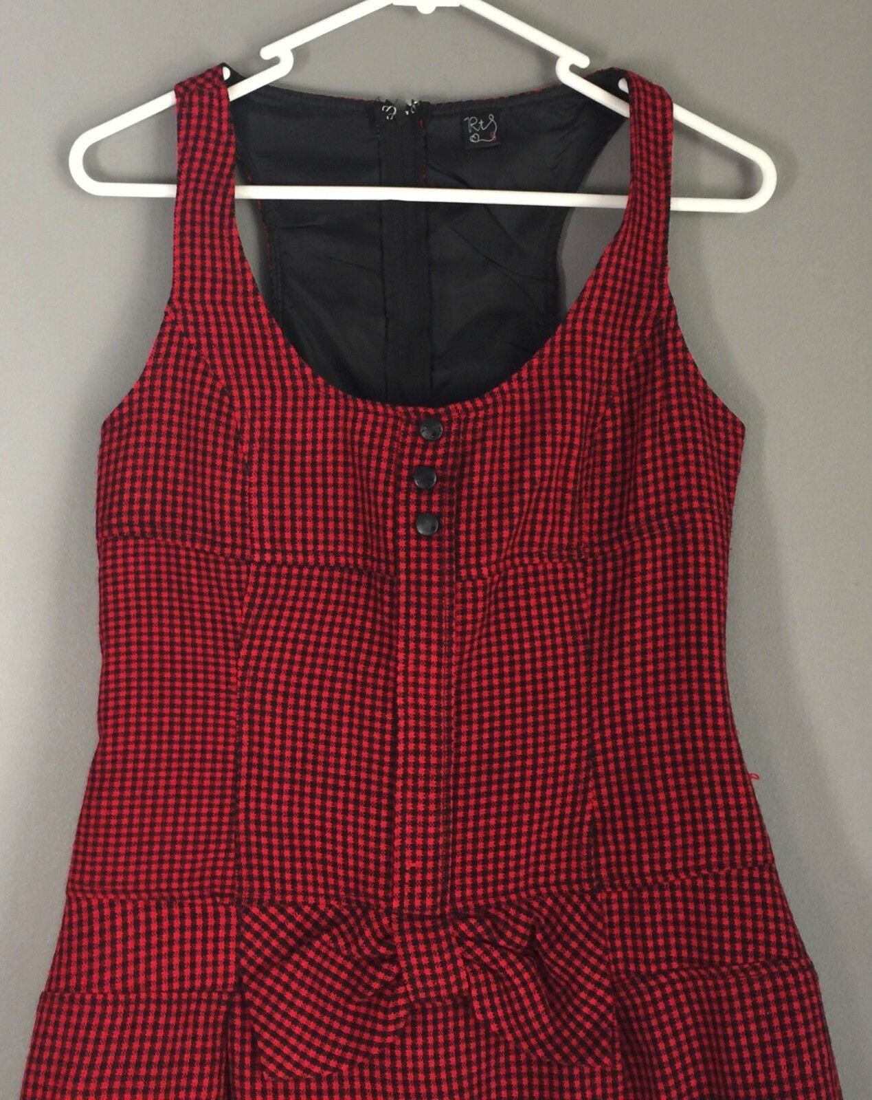 RTS Mini Dress Black & Red Check Sleeveless Frock Ladies Size S 6 8 NEW