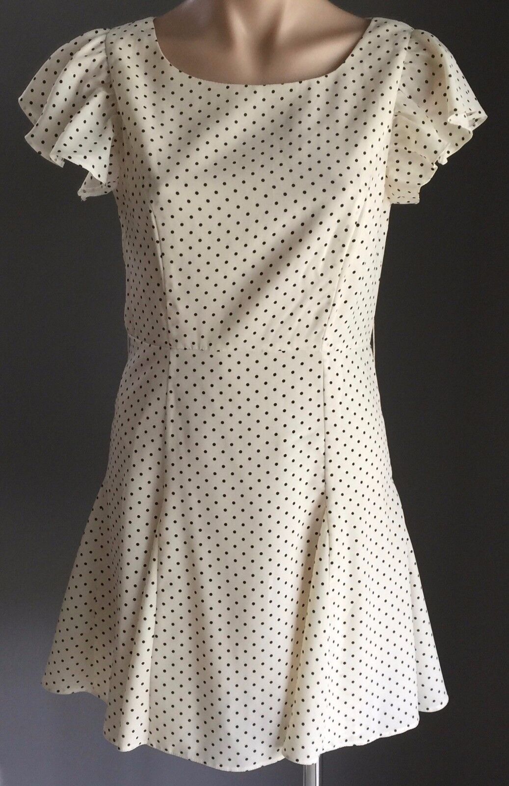 FORCAST 1940's Vibe Dress Cream & Black Polka Dot Open Back A-Line Size 10 NEW