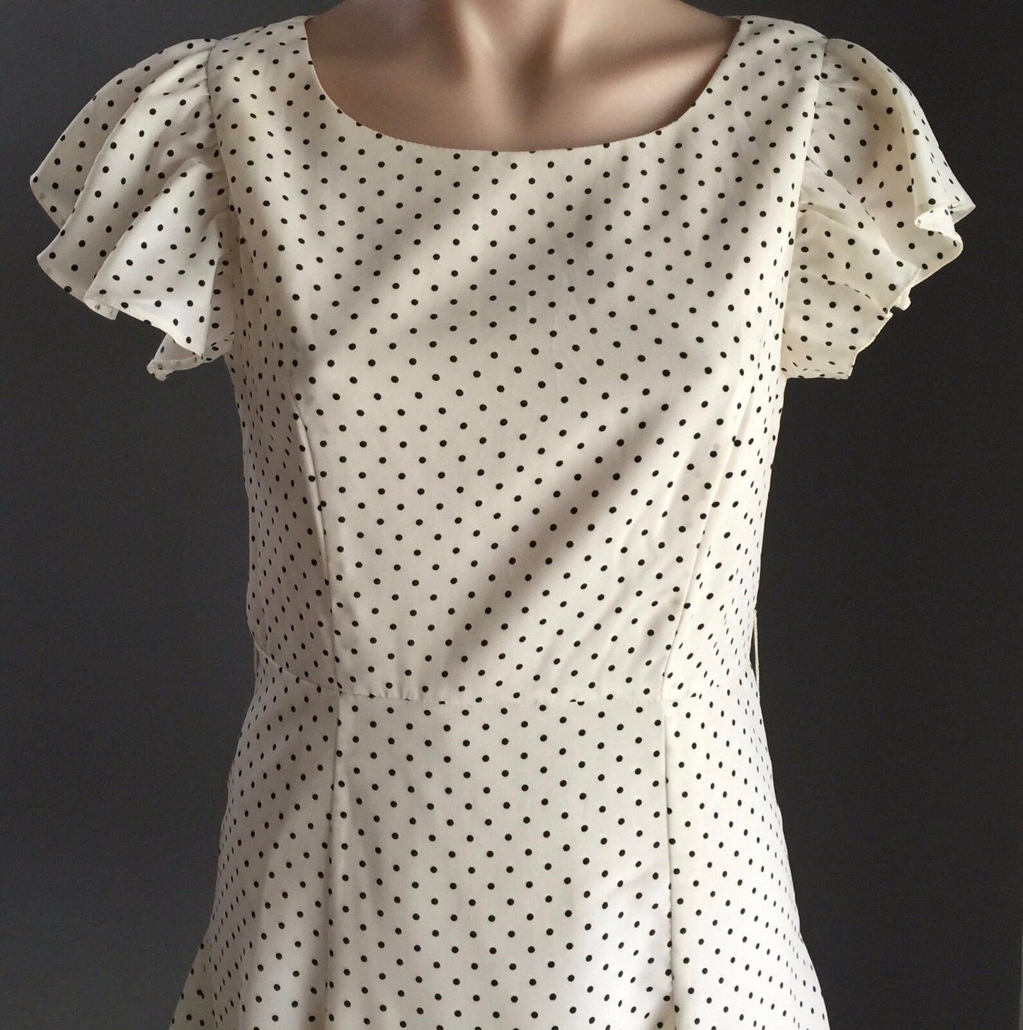 FORCAST 1940's Vibe Dress Cream & Black Polka Dot Open Back A-Line Size 10 NEW