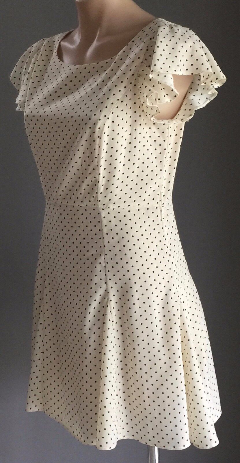 FORCAST 1940's Vibe Dress Cream & Black Polka Dot Open Back A-Line Size 10 NEW