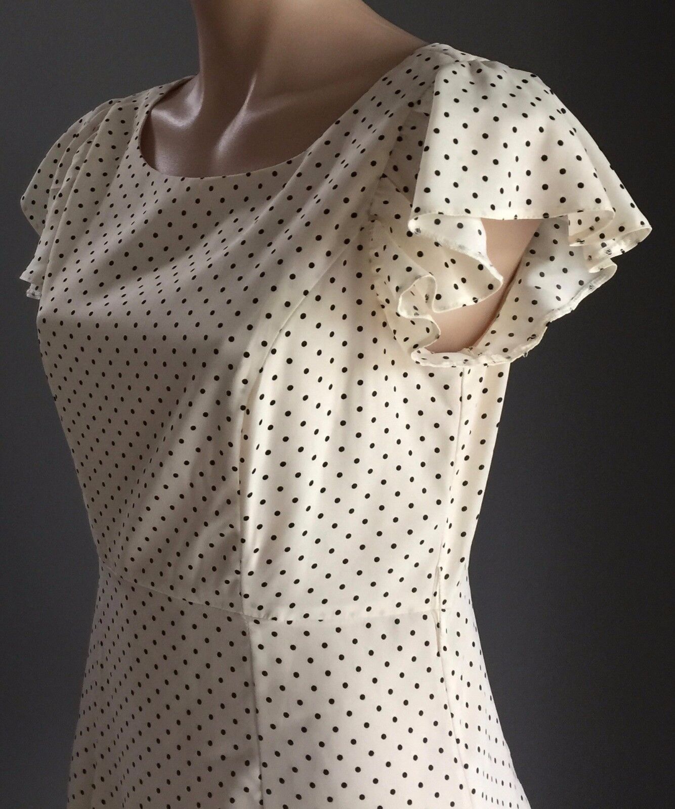 FORCAST 1940's Vibe Dress Cream & Black Polka Dot Open Back A-Line Size 10 NEW