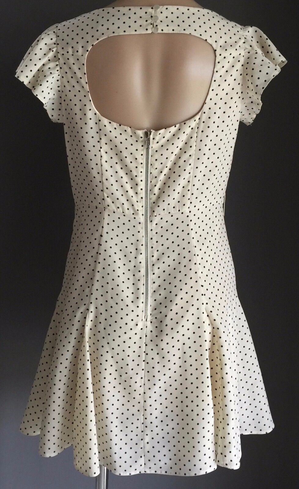 FORCAST 1940's Vibe Dress Cream & Black Polka Dot Open Back A-Line Size 10 NEW