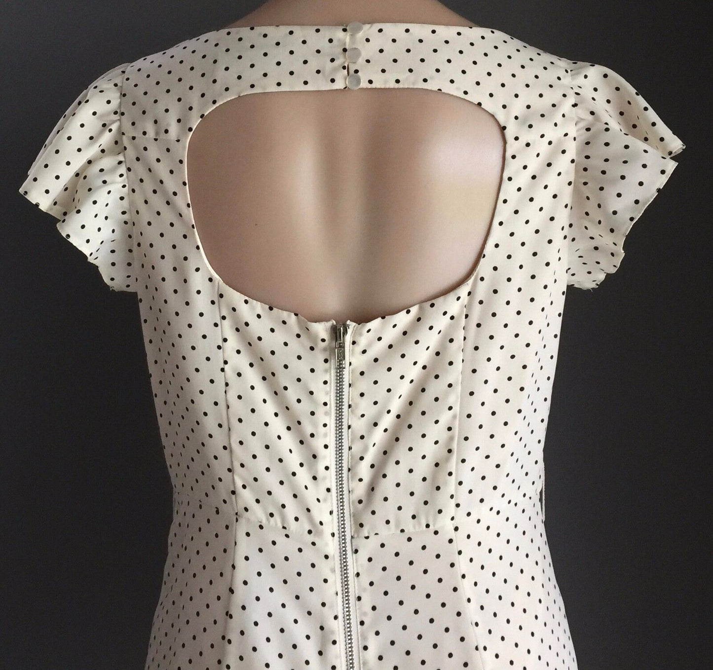 FORCAST 1940's Vibe Dress Cream & Black Polka Dot Open Back A-Line Size 10 NEW