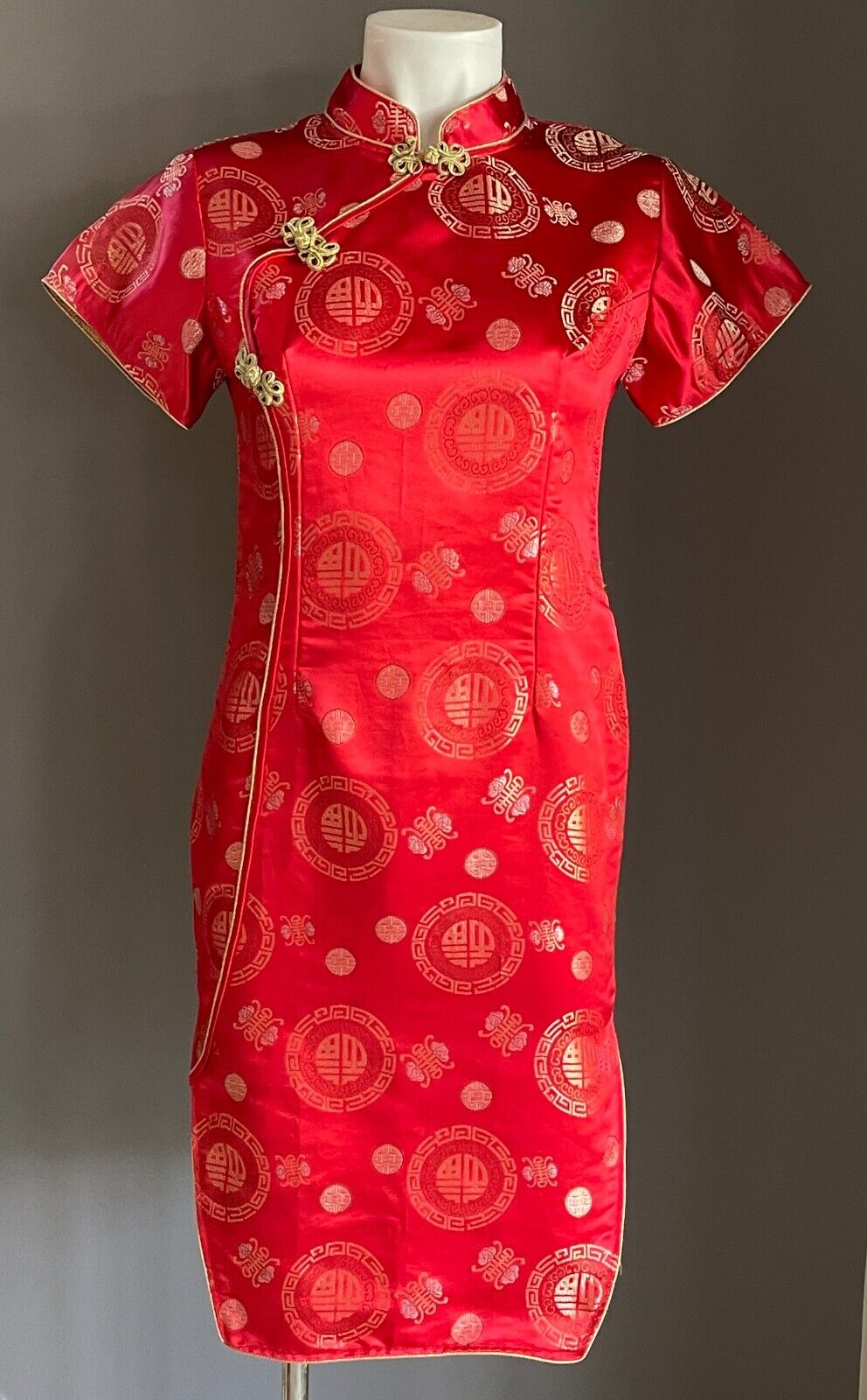 CHEONGSAM Traditional Chinese Style Dress Qipao Red Gold Pink Size S 8 10
