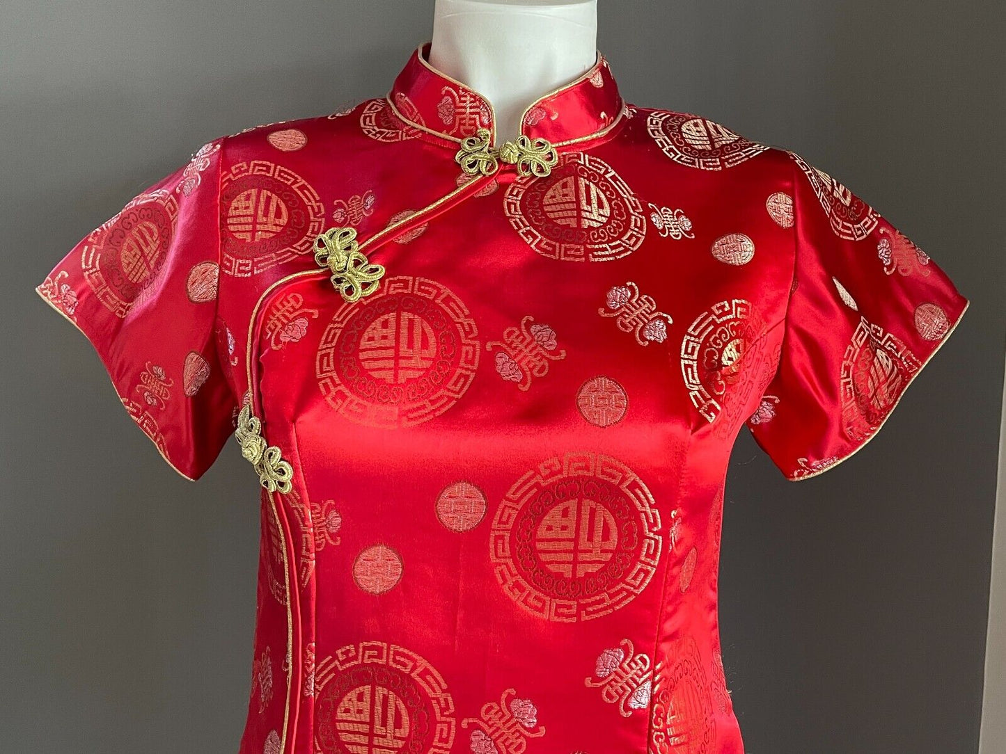 CHEONGSAM Traditional Chinese Style Dress Qipao Red Gold Pink Size S 8 10
