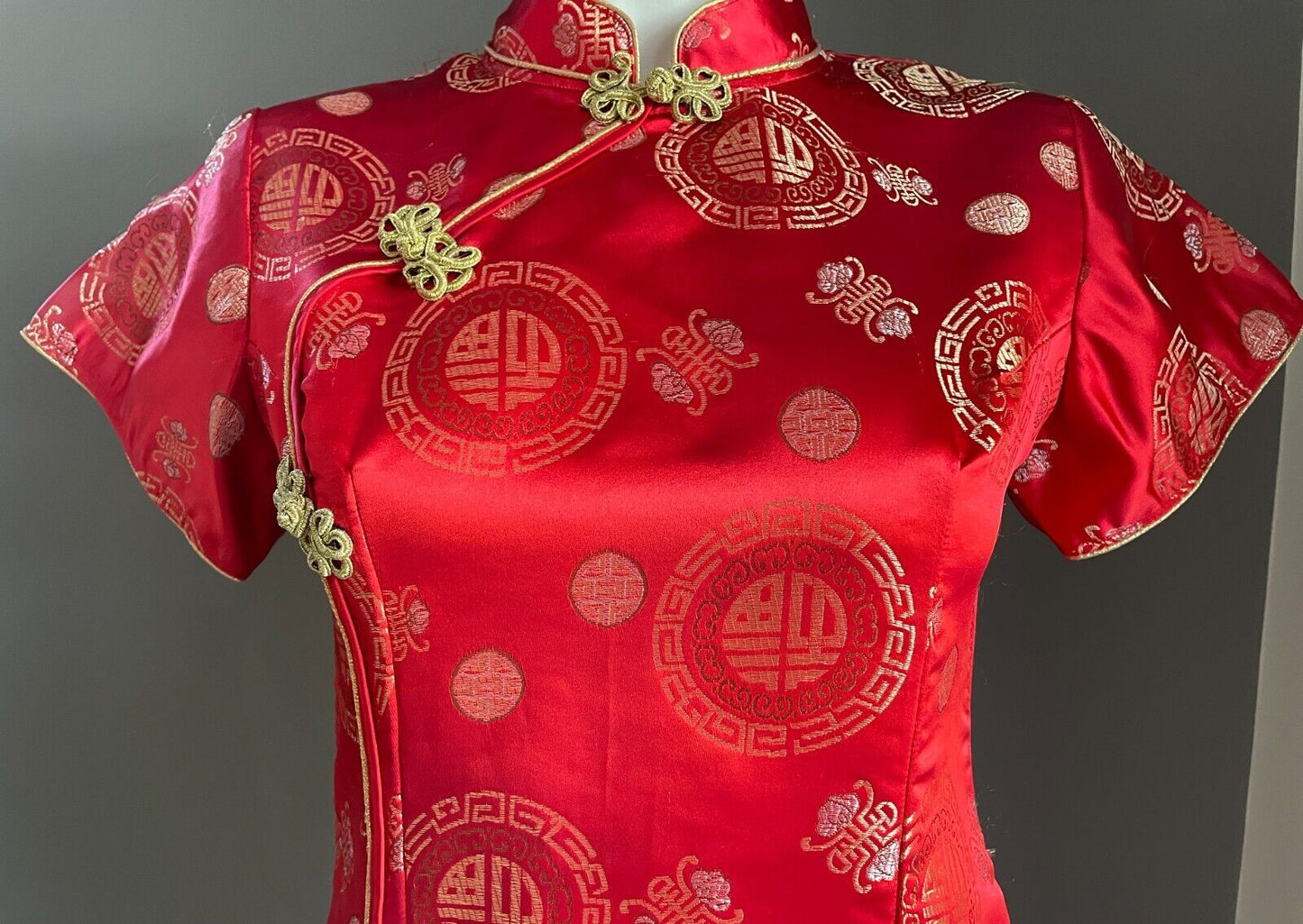 CHEONGSAM Traditional Chinese Style Dress Qipao Red Gold Pink Size S 8 10
