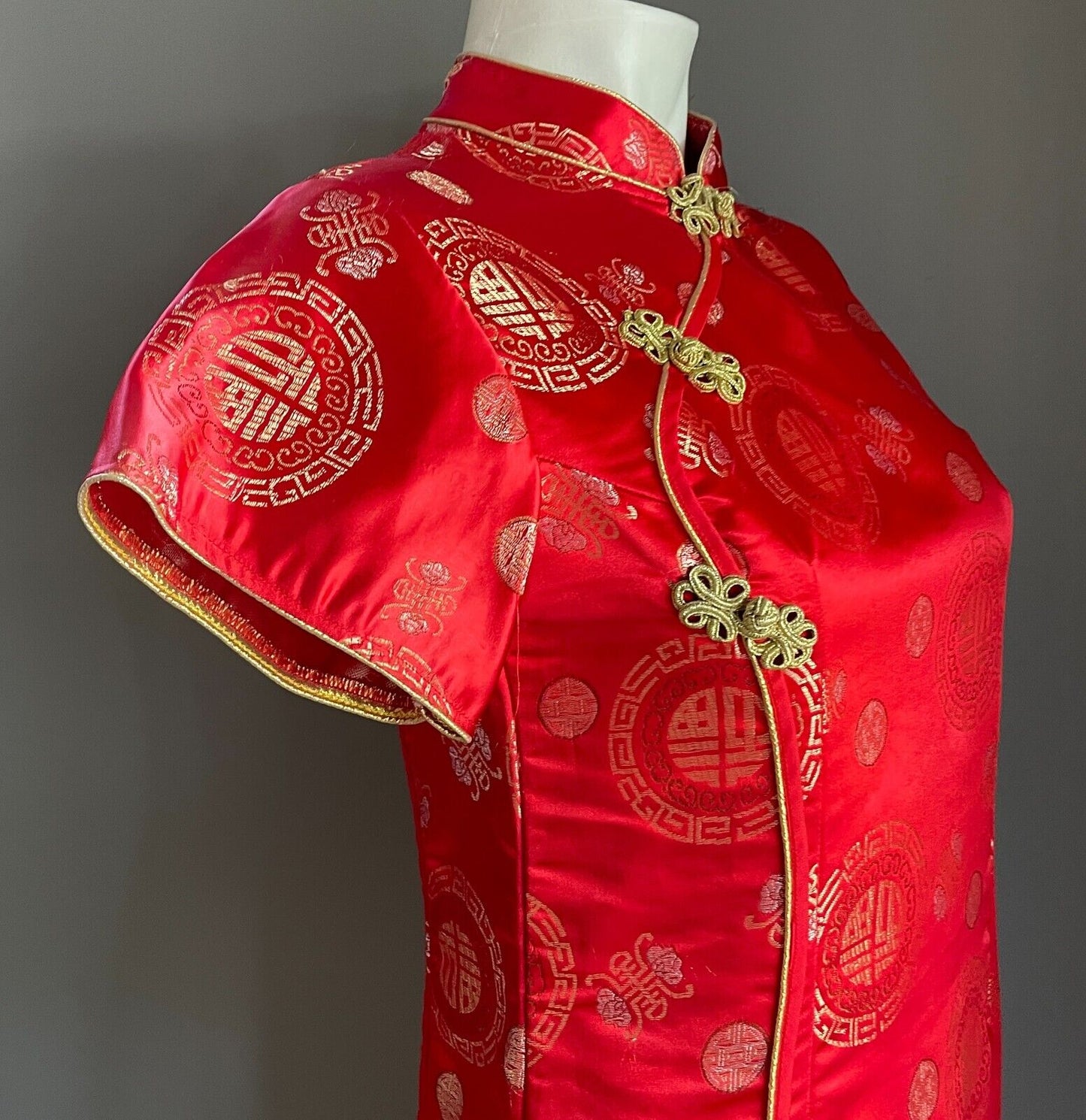 CHEONGSAM Traditional Chinese Style Dress Qipao Red Gold Pink Size S 8 10