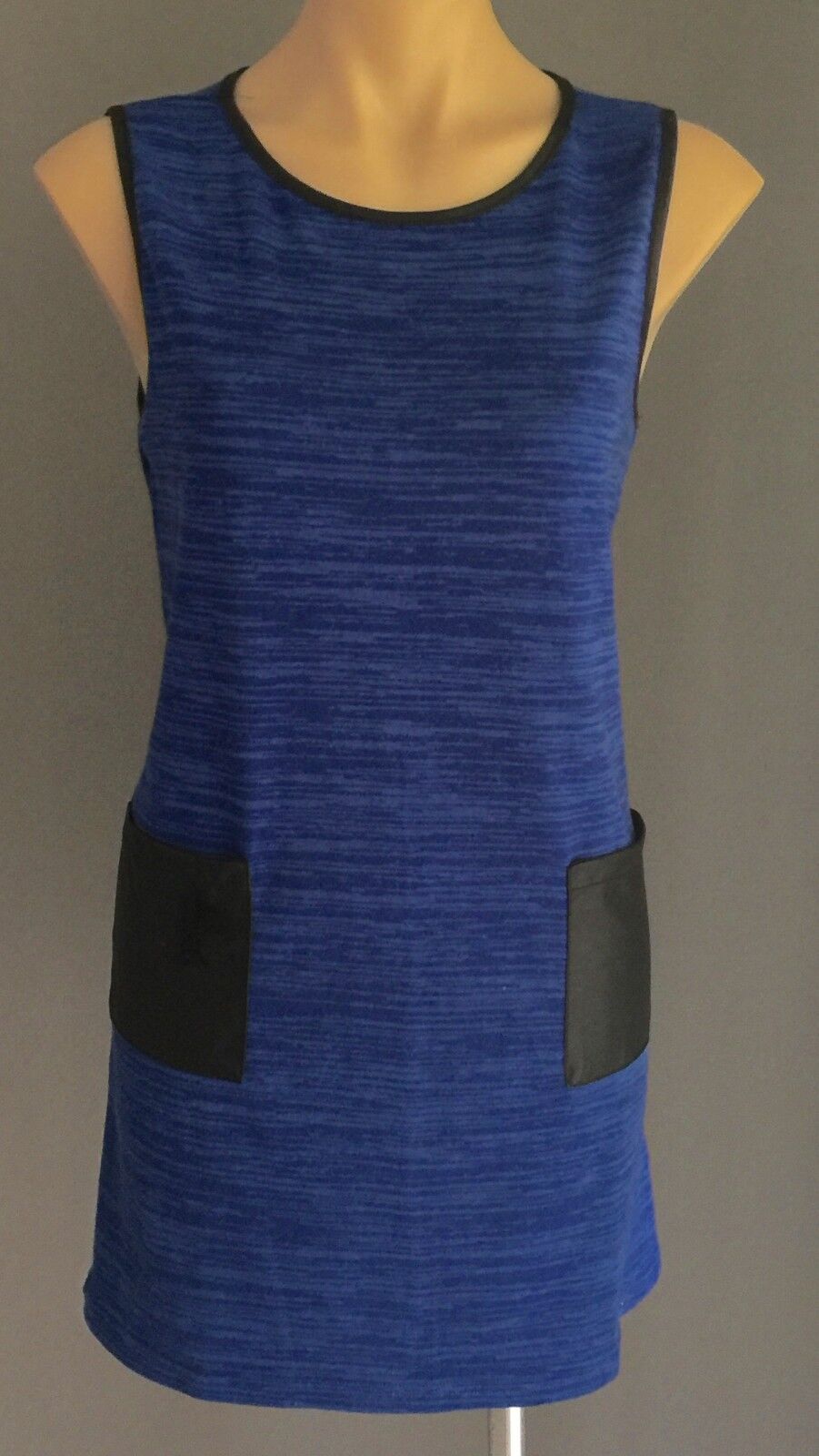 COCOLATTE Shift Dress w Pleather Trim Blue Ladies Size 10 1960s Vibe