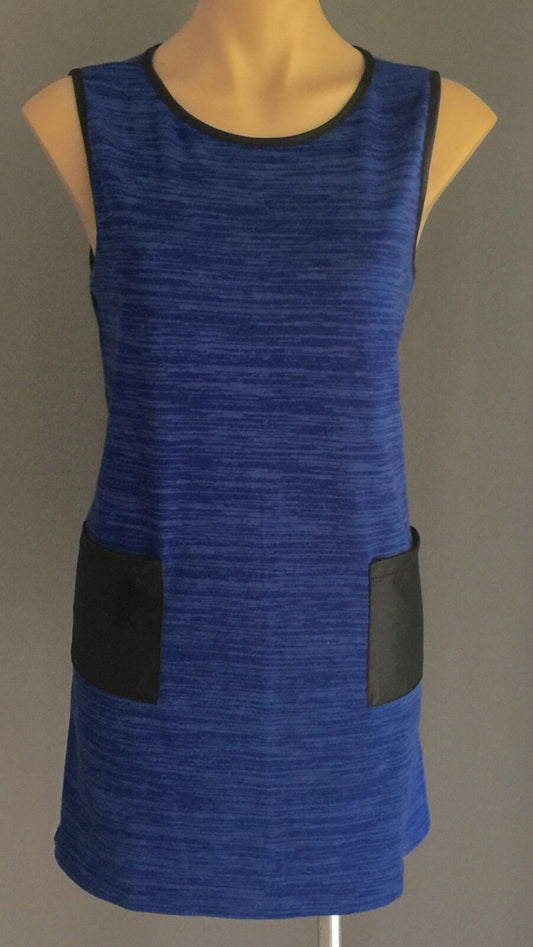 COCOLATTE Shift Dress w Pleather Trim Blue Ladies Size 10 1960s Vibe