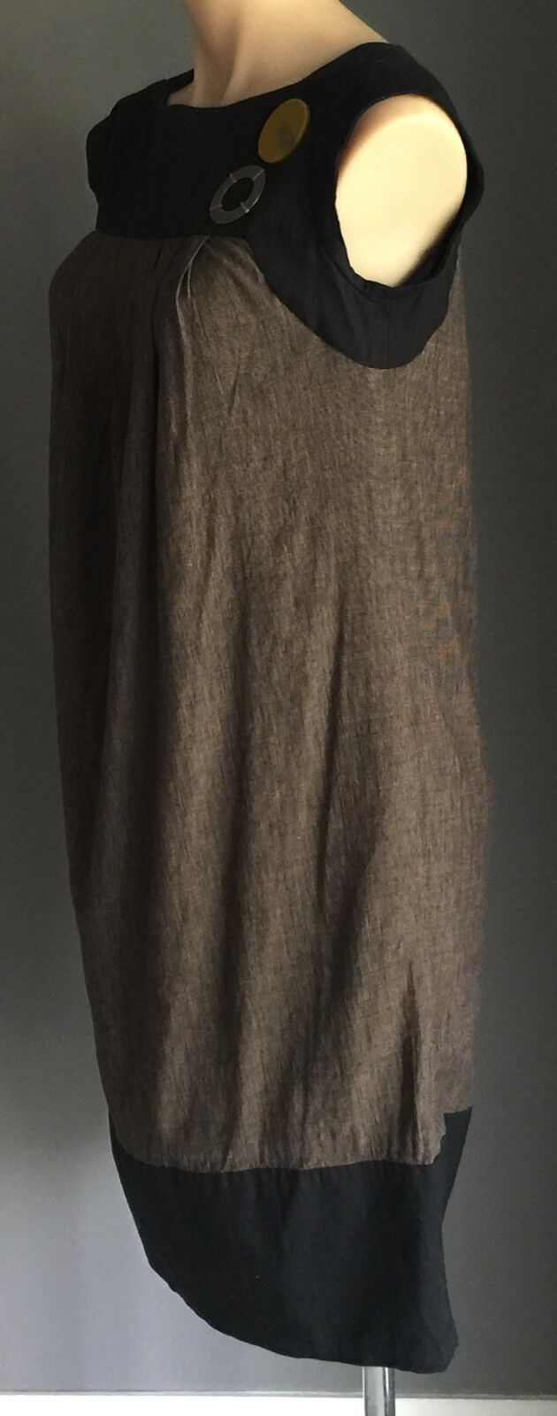 VERONIKA MAINE Dress Linen Blend Brown & Black Tunic Below Knee Length Size 6 10