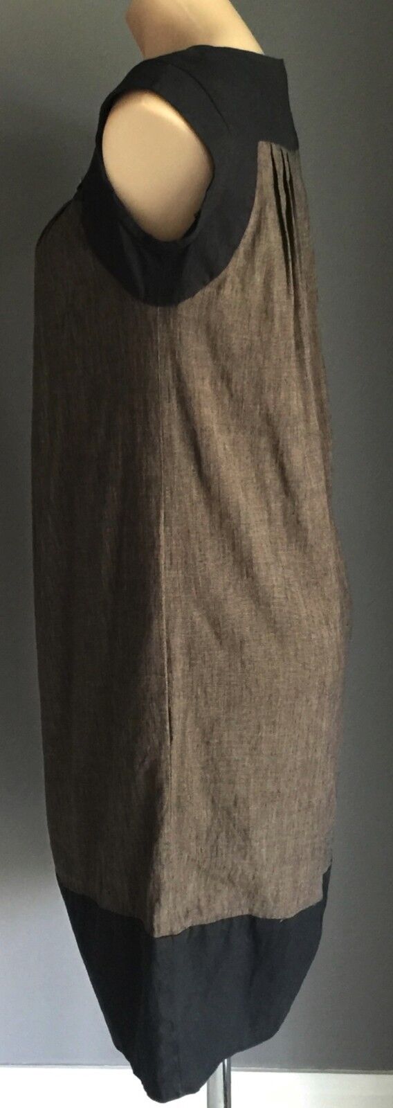 VERONIKA MAINE Dress Linen Blend Brown & Black Tunic Below Knee Length Size 6 10