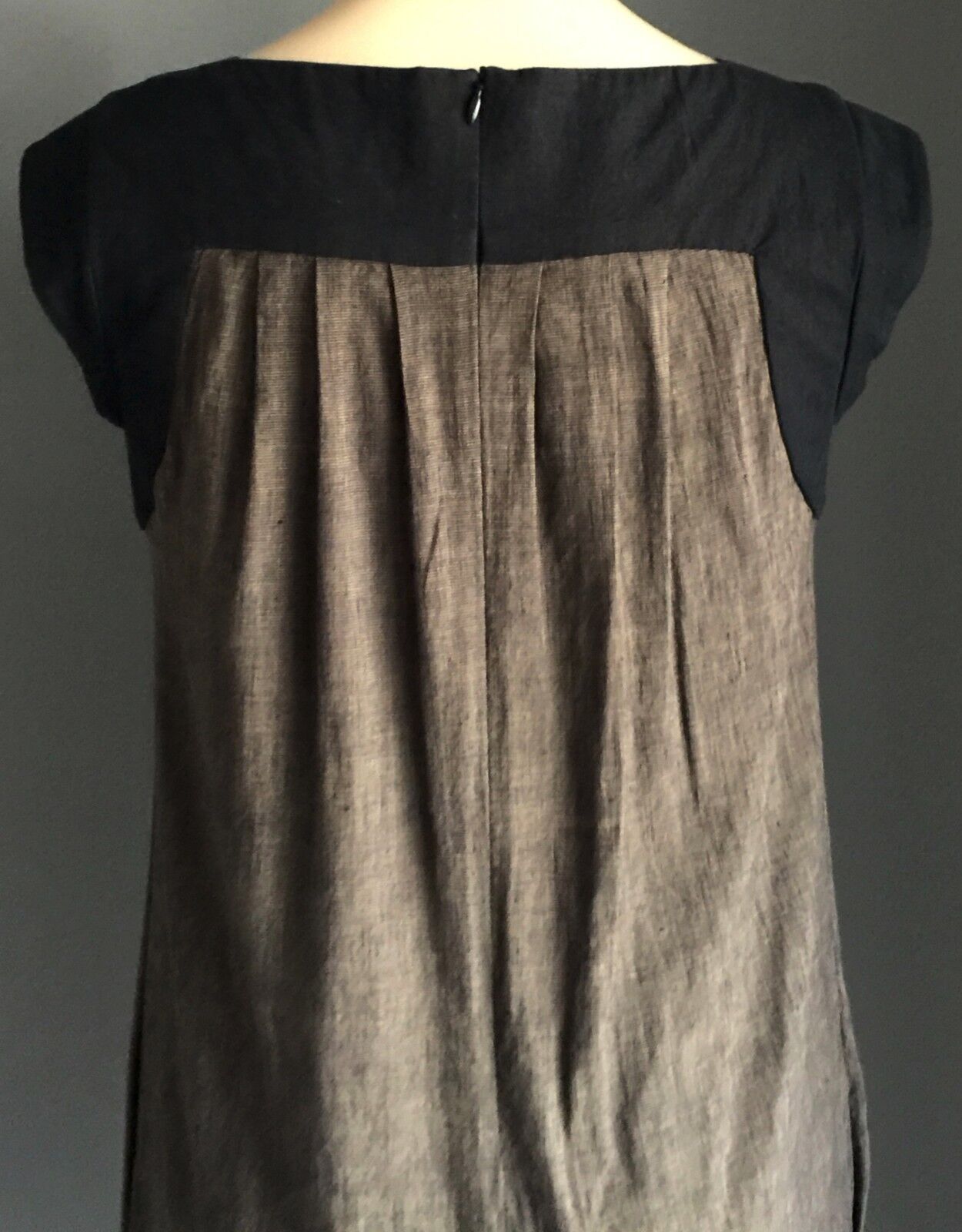 VERONIKA MAINE Dress Linen Blend Brown & Black Tunic Below Knee Length Size 6 10