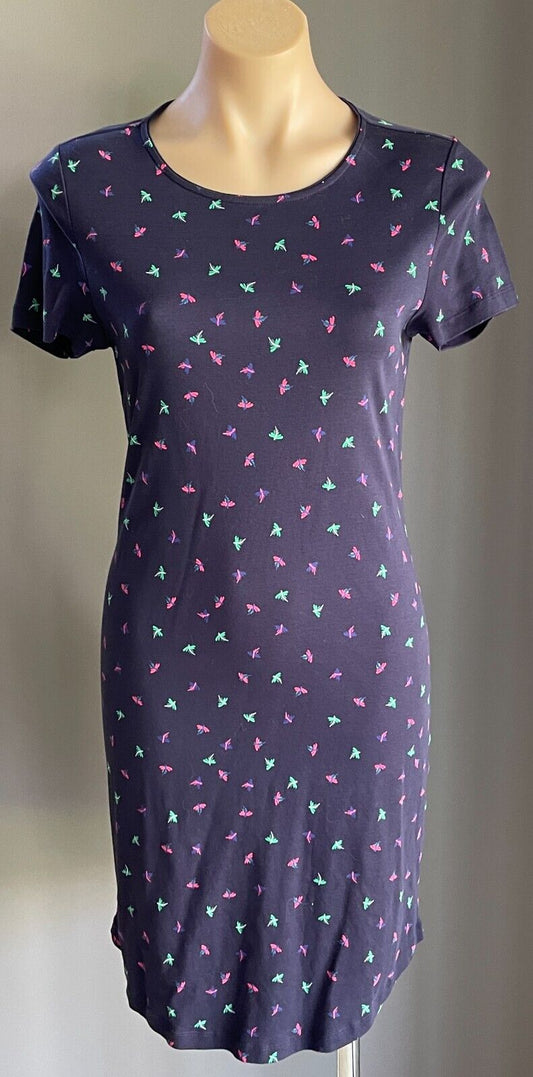 MARCS Dragonfly Dress Navy Blue Red Green Sh/Sleeve Jersey Cotton Size S 10 NEW