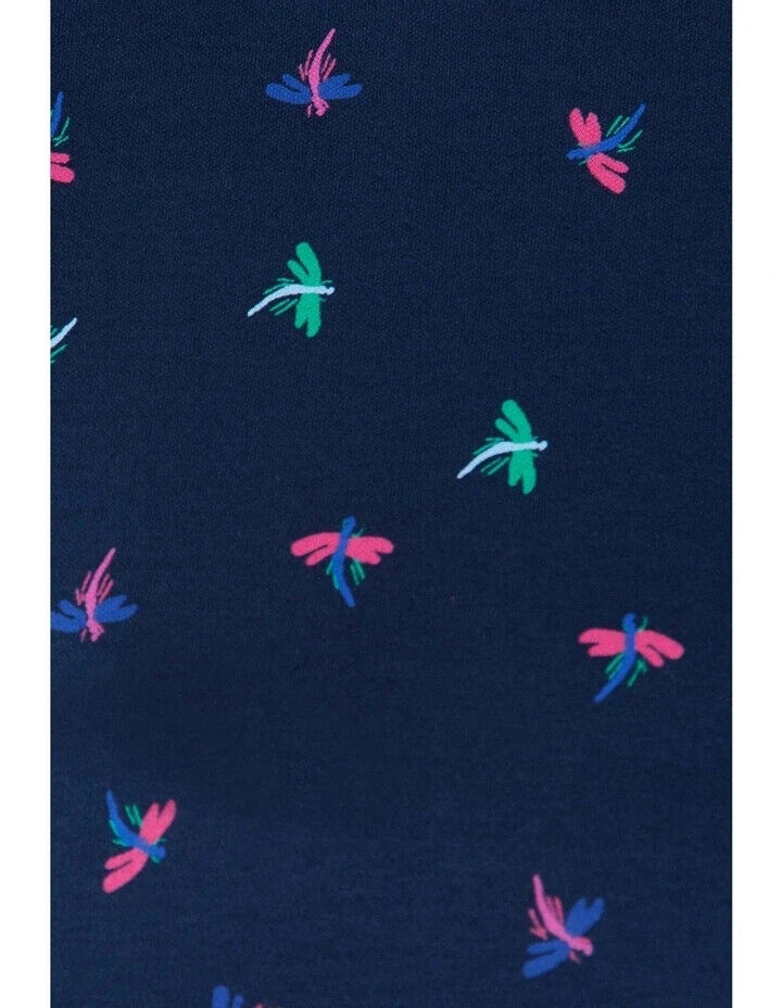 MARCS Dragonfly Dress Navy Blue Red Green Sh/Sleeve Jersey Cotton Size S 10 NEW