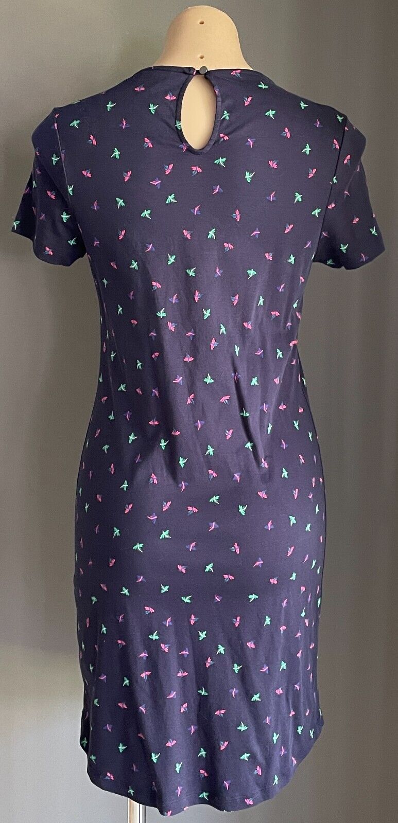 MARCS Dragonfly Dress Navy Blue Red Green Sh/Sleeve Jersey Cotton Size S 10 NEW