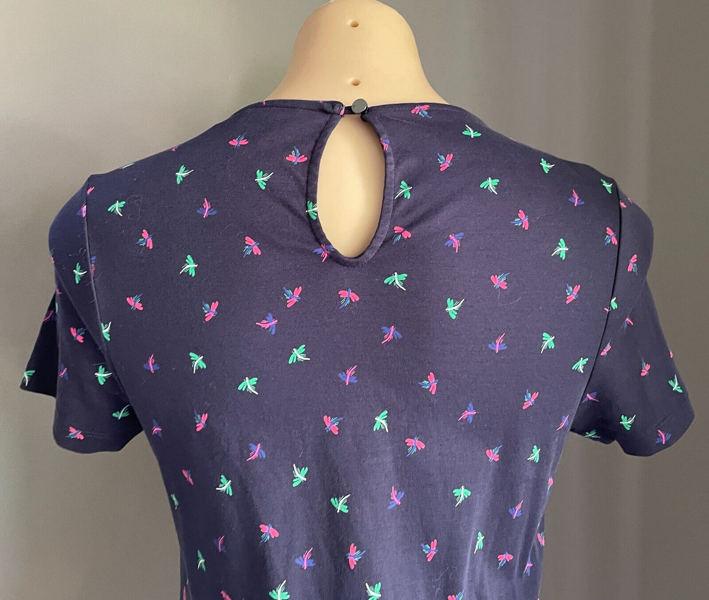 MARCS Dragonfly Dress Navy Blue Red Green Sh/Sleeve Jersey Cotton Size S 10 NEW