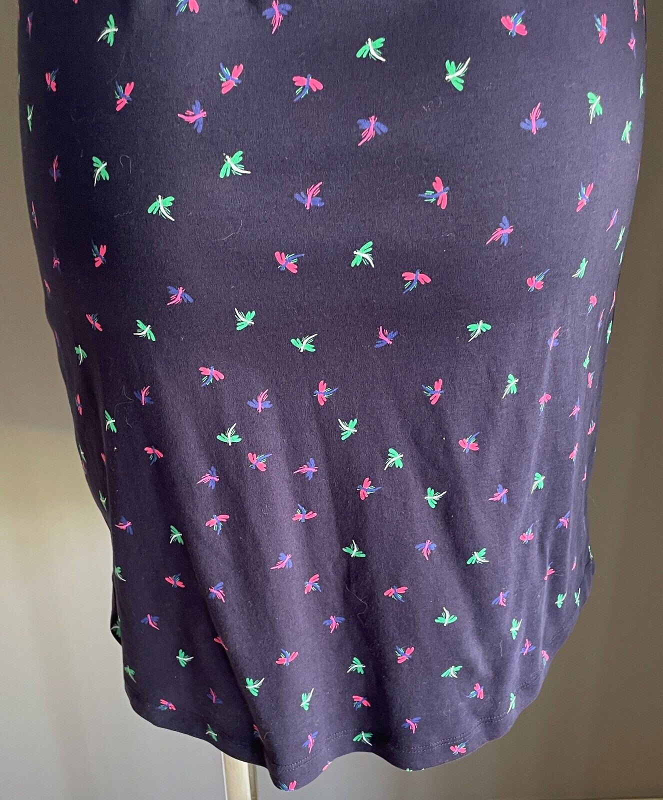 MARCS Dragonfly Dress Navy Blue Red Green Sh/Sleeve Jersey Cotton Size S 10 NEW