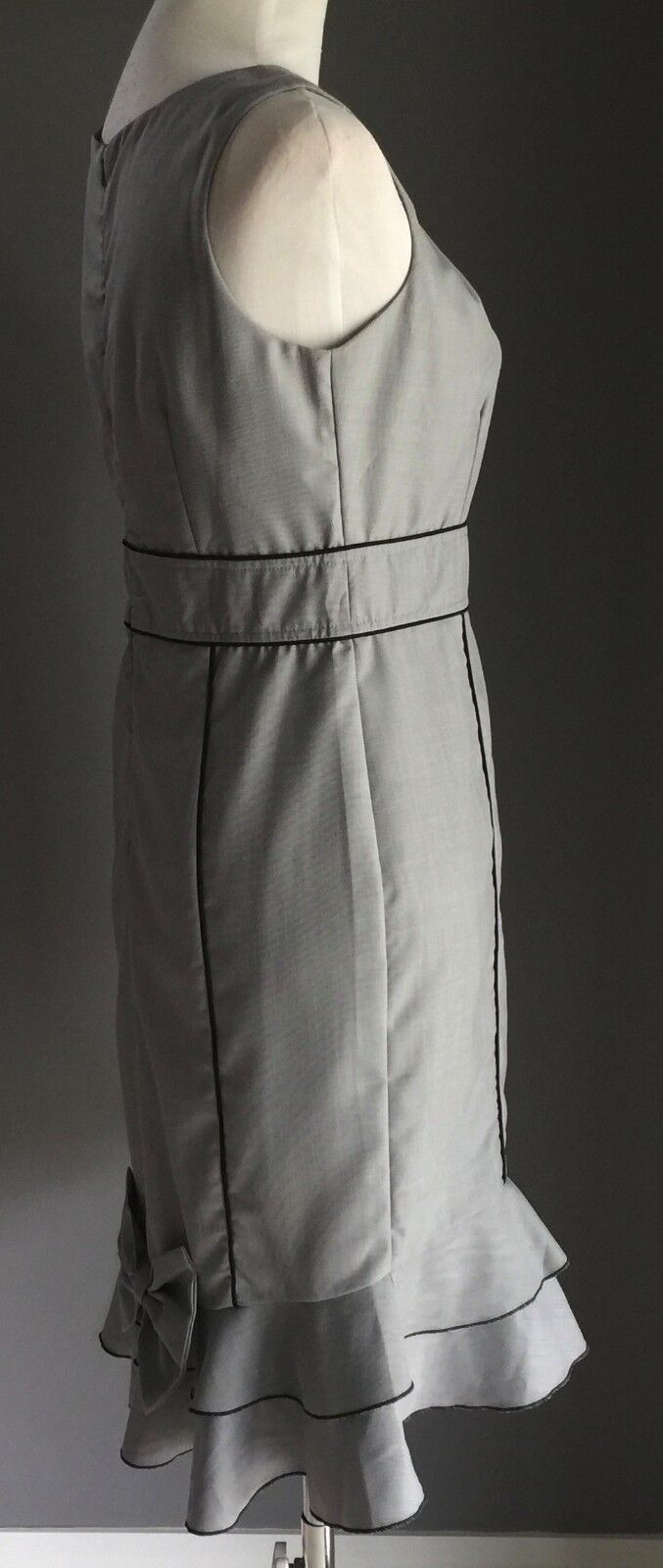MUGIGAE Wiggle Dress Light Grey Pencil Panel w Bow Ladies Size M 8 1950's Look
