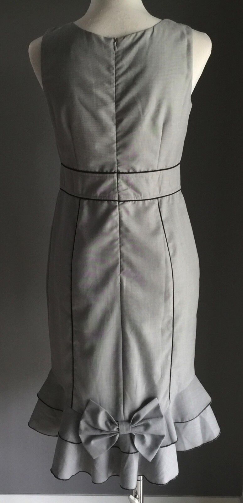 MUGIGAE Wiggle Dress Light Grey Pencil Panel w Bow Ladies Size M 8 1950's Look