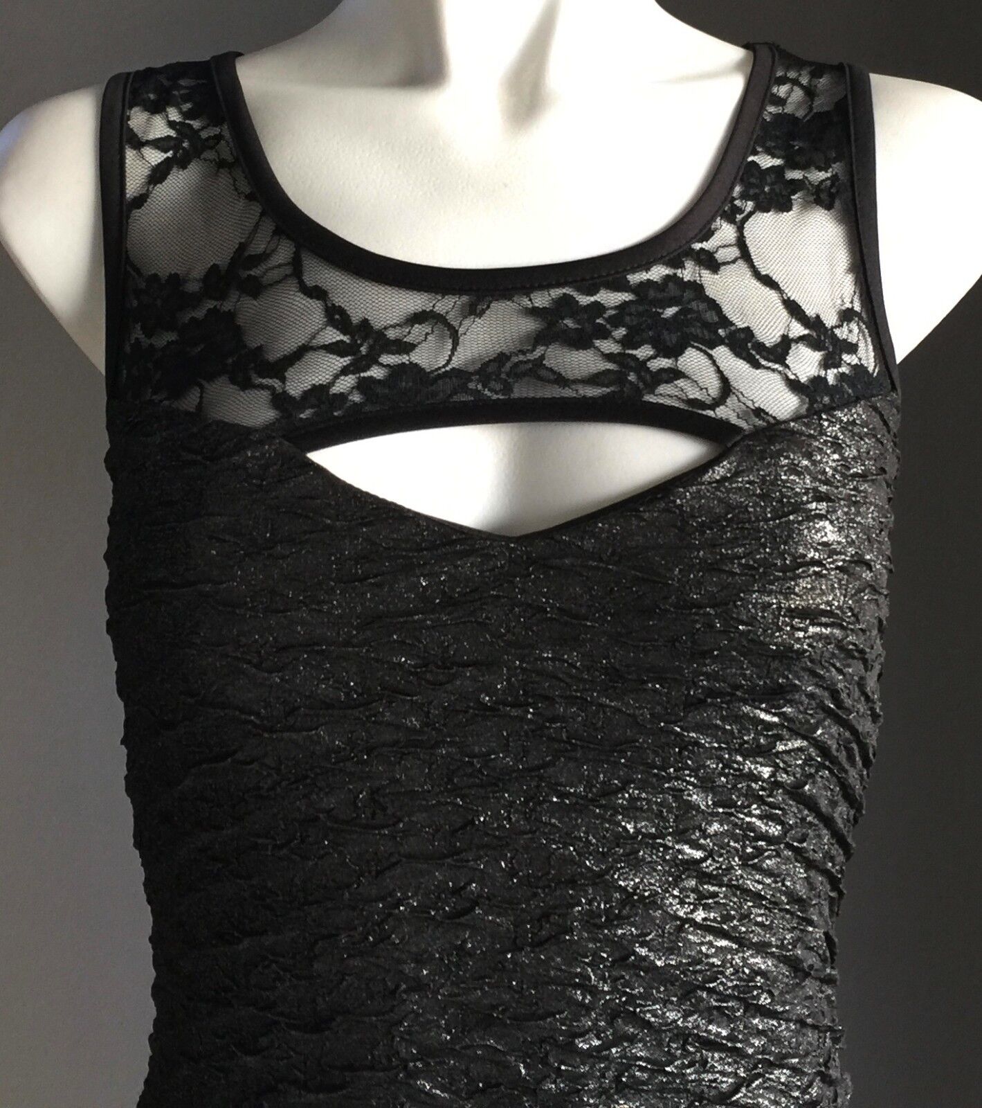 GLAM CANDY Mini Black Silver Textured Stretch Mini Dress Size S 6 8 Retro NEW