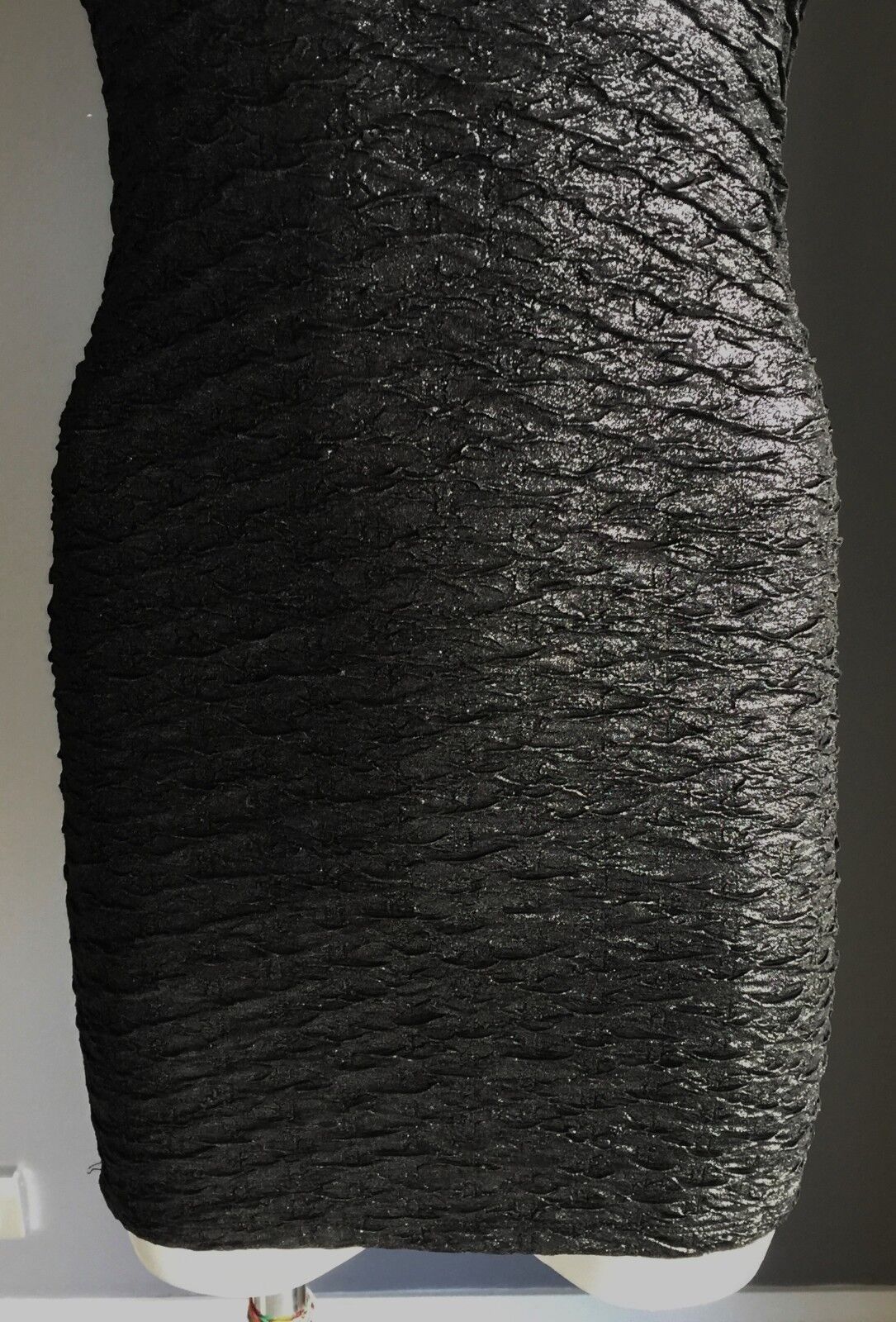 GLAM CANDY Mini Black Silver Textured Stretch Mini Dress Size S 6 8 Retro NEW