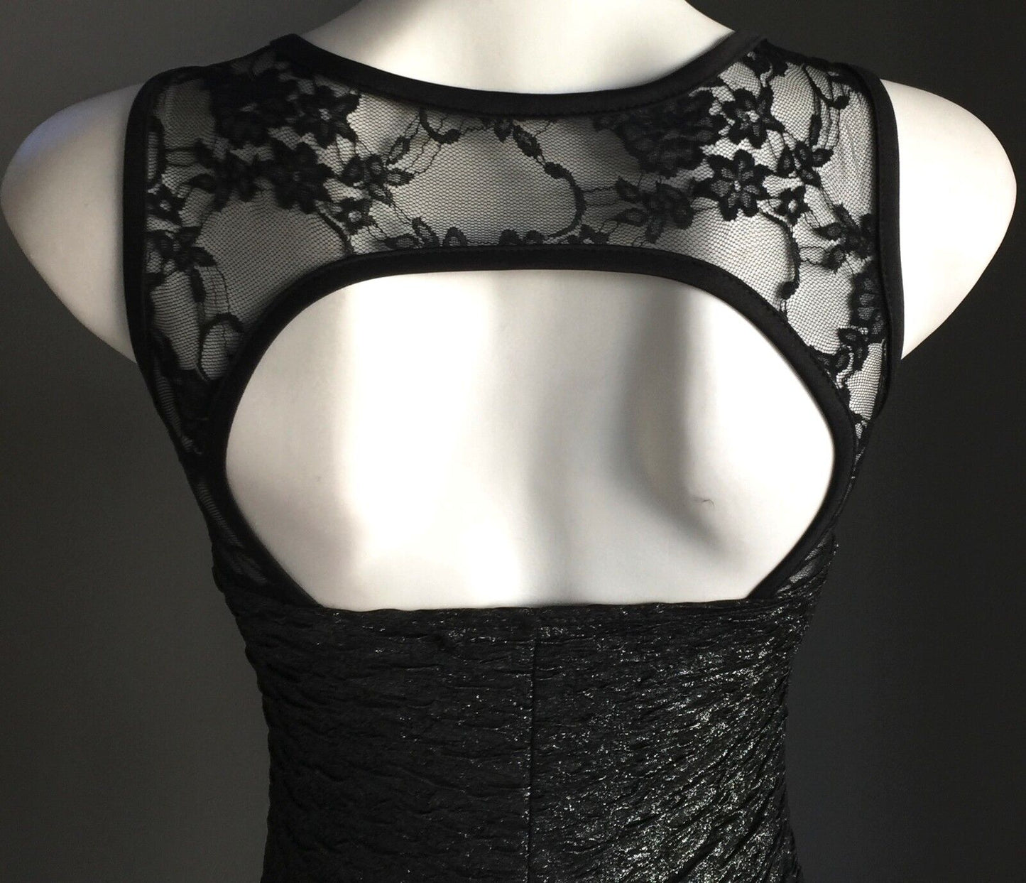 GLAM CANDY Mini Black Silver Textured Stretch Mini Dress Size S 6 8 Retro NEW