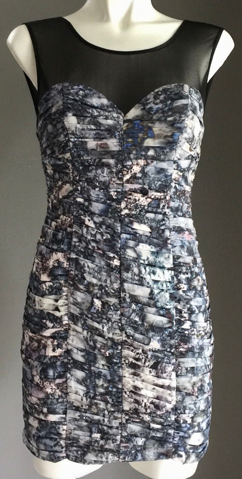BLUEJUICE Mini Dress MultiColoured Marble Print Gathered Layer Size S 8