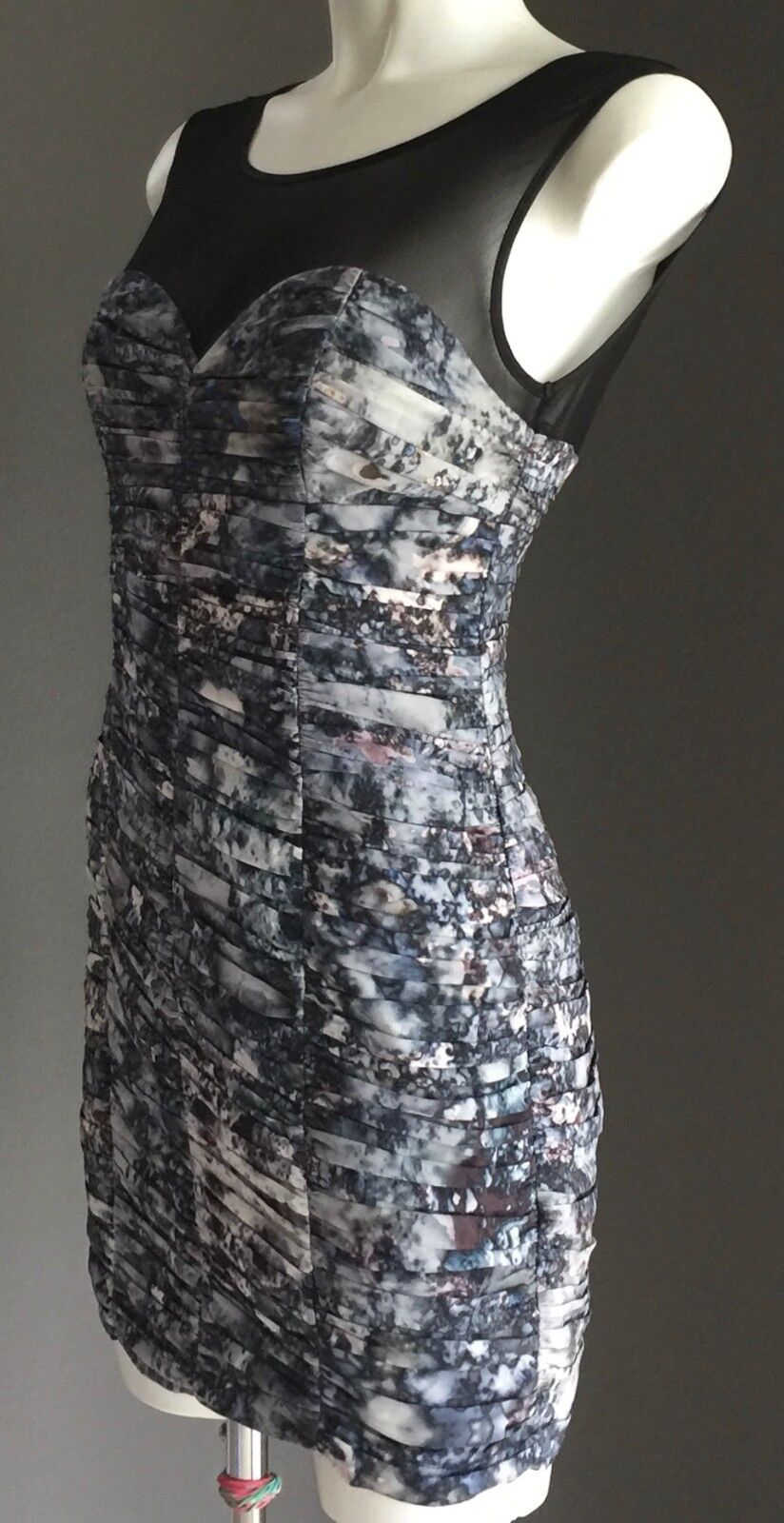 BLUEJUICE Mini Dress MultiColoured Marble Print Gathered Layer Size S 8
