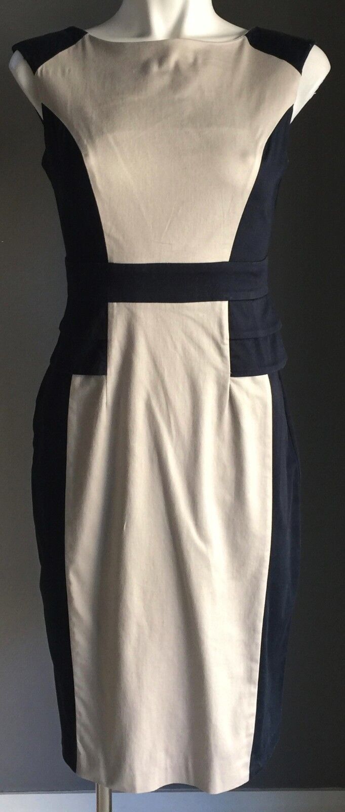 DOROTHY PERKINS Peplum Dress Navy & Beige Stretch Colour Block Size 8 Gorgeous