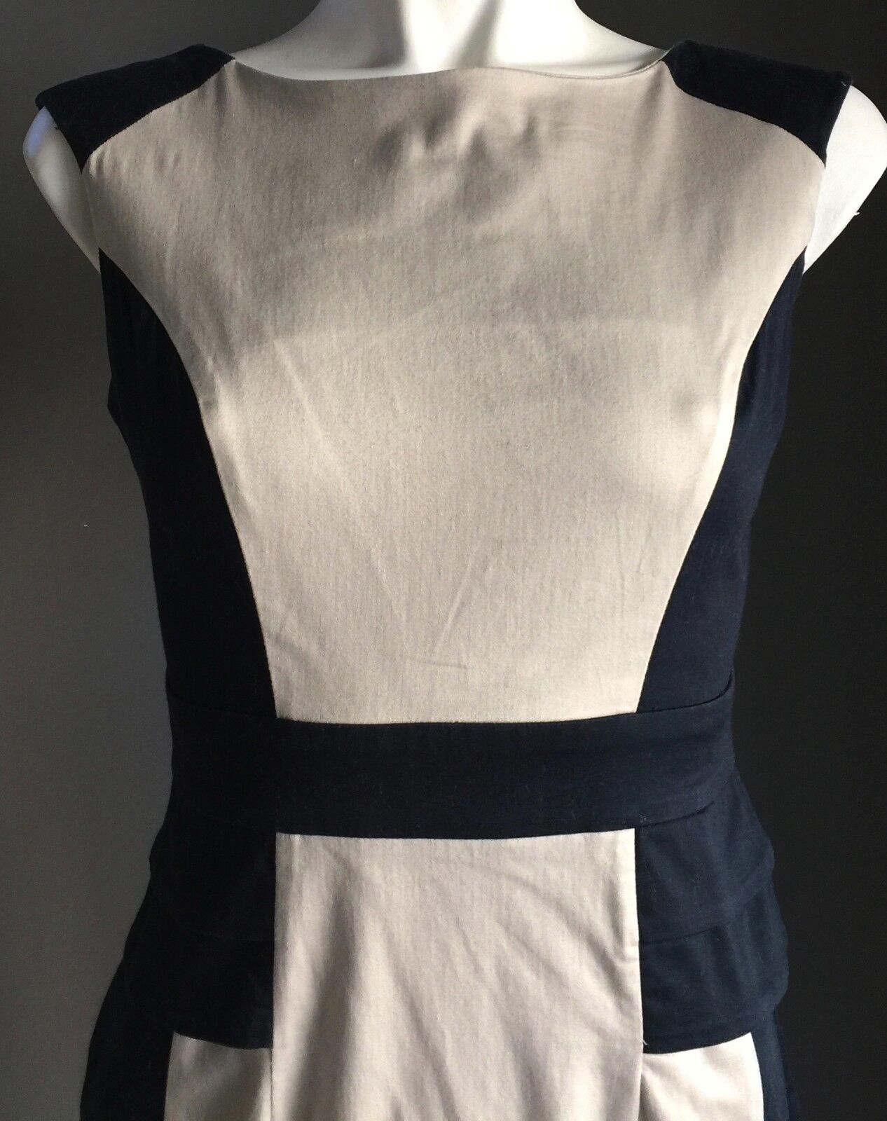 DOROTHY PERKINS Peplum Dress Navy & Beige Stretch Colour Block Size 8 Gorgeous