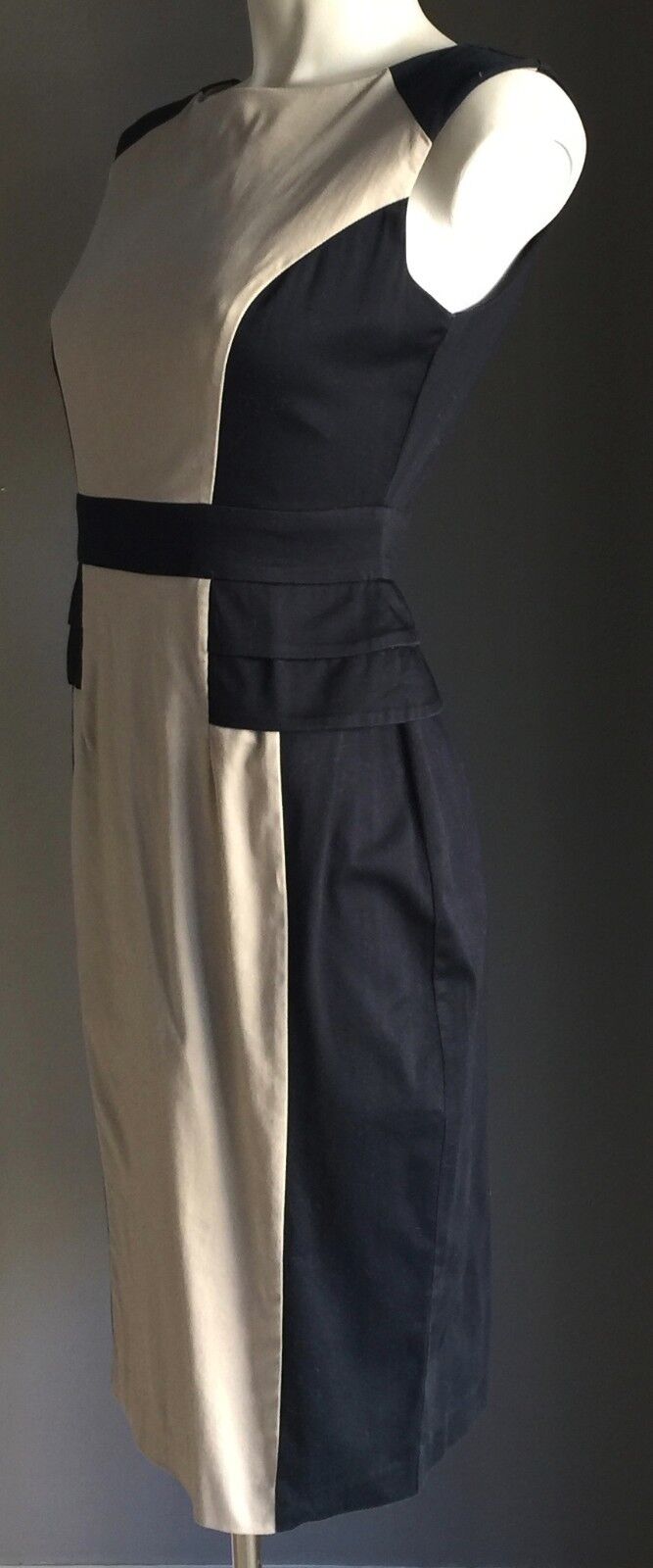 DOROTHY PERKINS Peplum Dress Navy & Beige Stretch Colour Block Size 8 Gorgeous