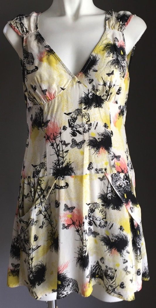 BLUEJUICE Silk Dress Colourful Leopard Print Drop Waist Size Ladies 8