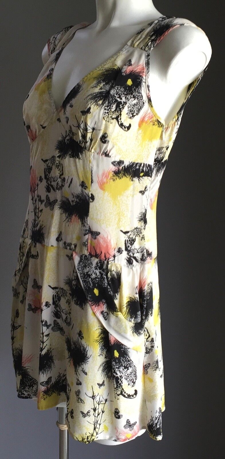 BLUEJUICE Silk Dress Colourful Leopard Print Drop Waist Size Ladies 8