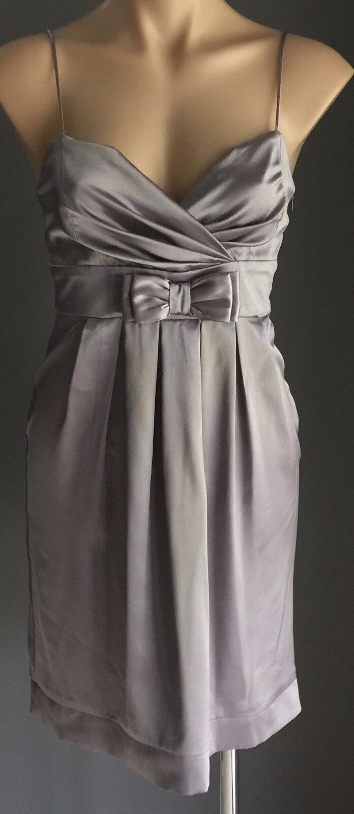 ZIG ZAG Silver Satin Look Empire Waist Dress Size 8 10 Stunning