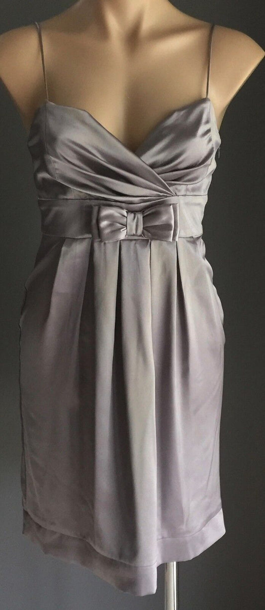ZIG ZAG Silver Satin Look Empire Waist Dress Size 8 10 Stunning